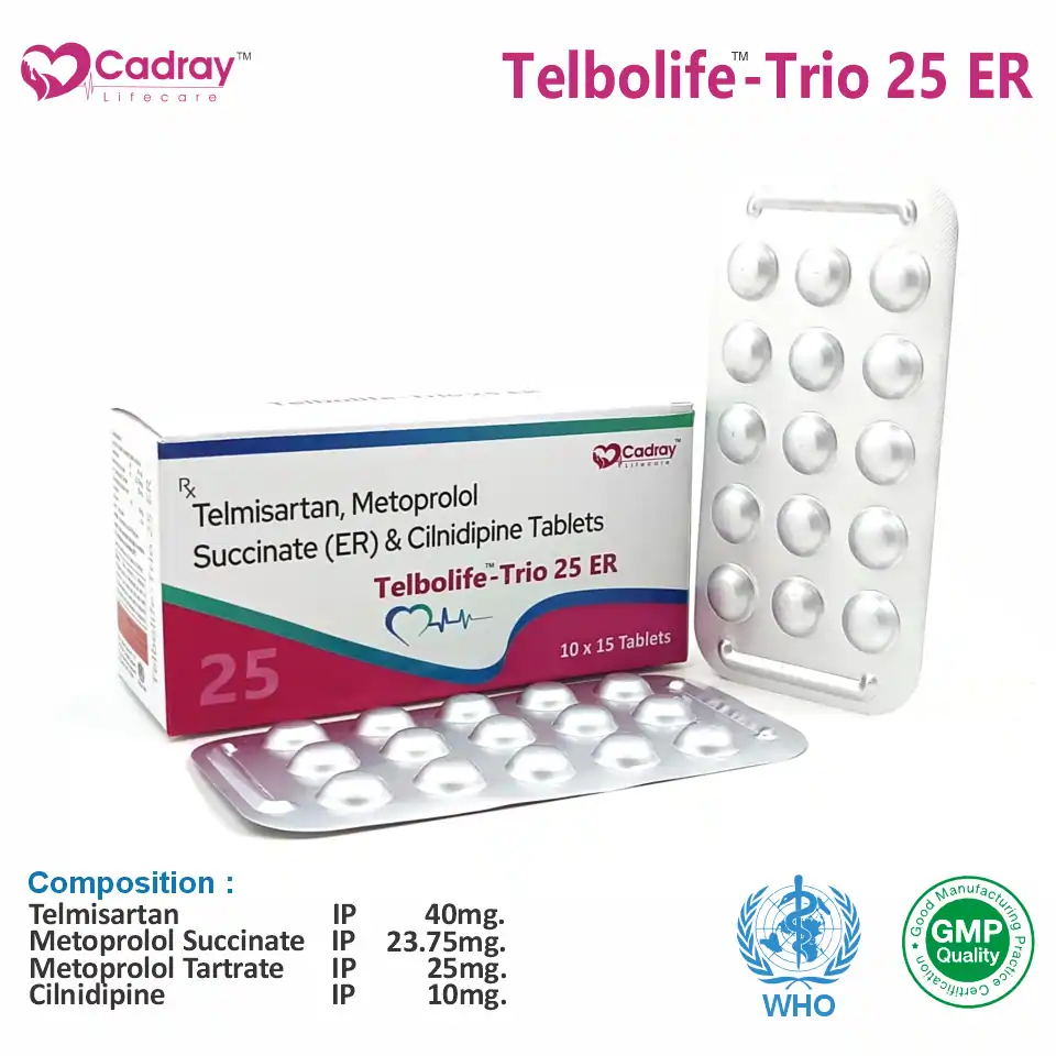 Telmisartan 40mg + Cilnidipine 10mg + Metoprolol 25mg | Cardiac Segment | Best Price for PCD Pharma Franchise